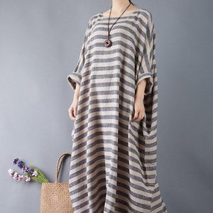 Summer Stripes Cotton Linen Dress Maxi/Kaftan NWOT